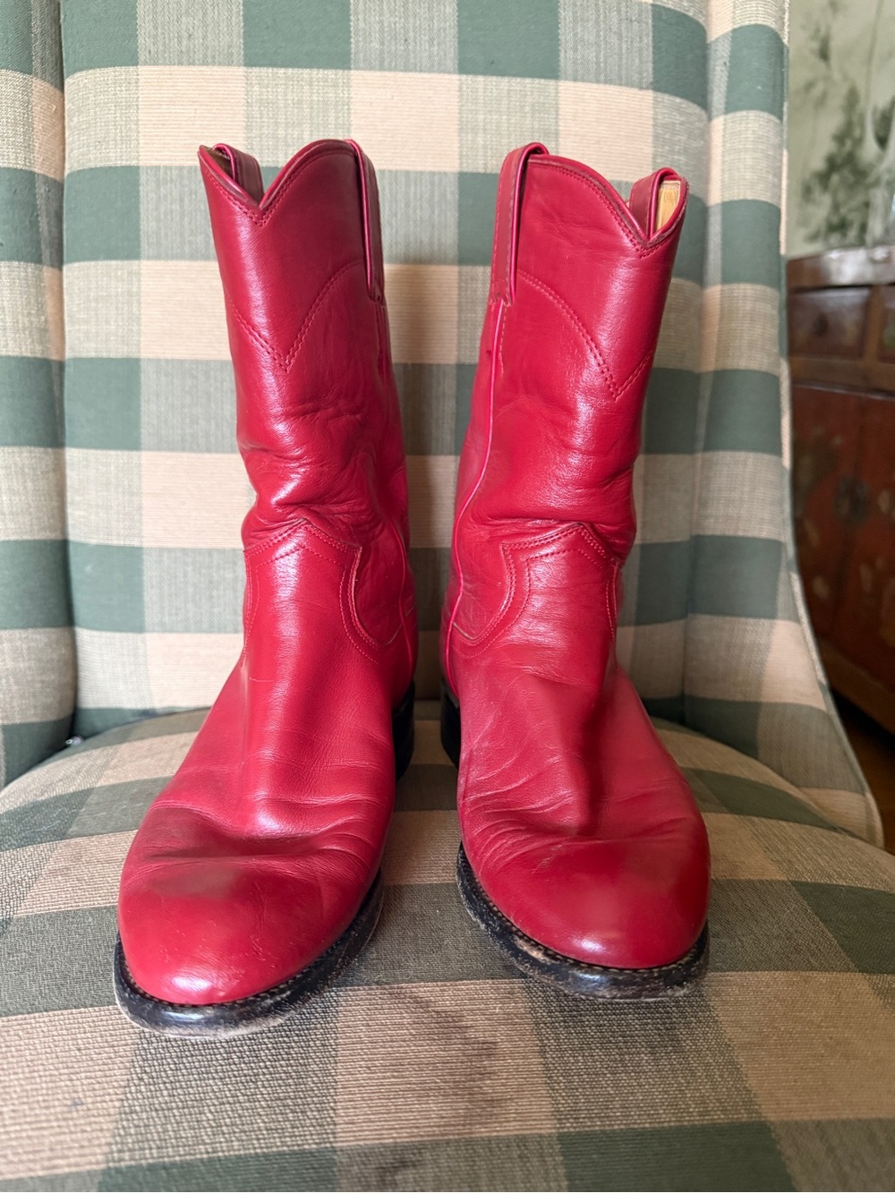 Justin Boots Red Leather Mid-Calf Western Boots - Picture 2 of 5